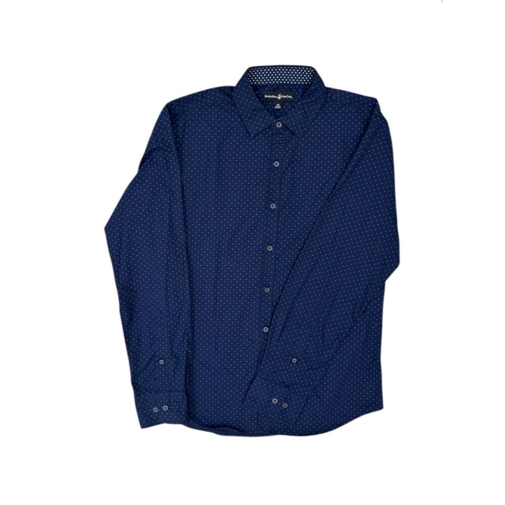 BEVERLY HILLS POLO CLUB Navy Button Down Shirt with Purple Triangle Pattern